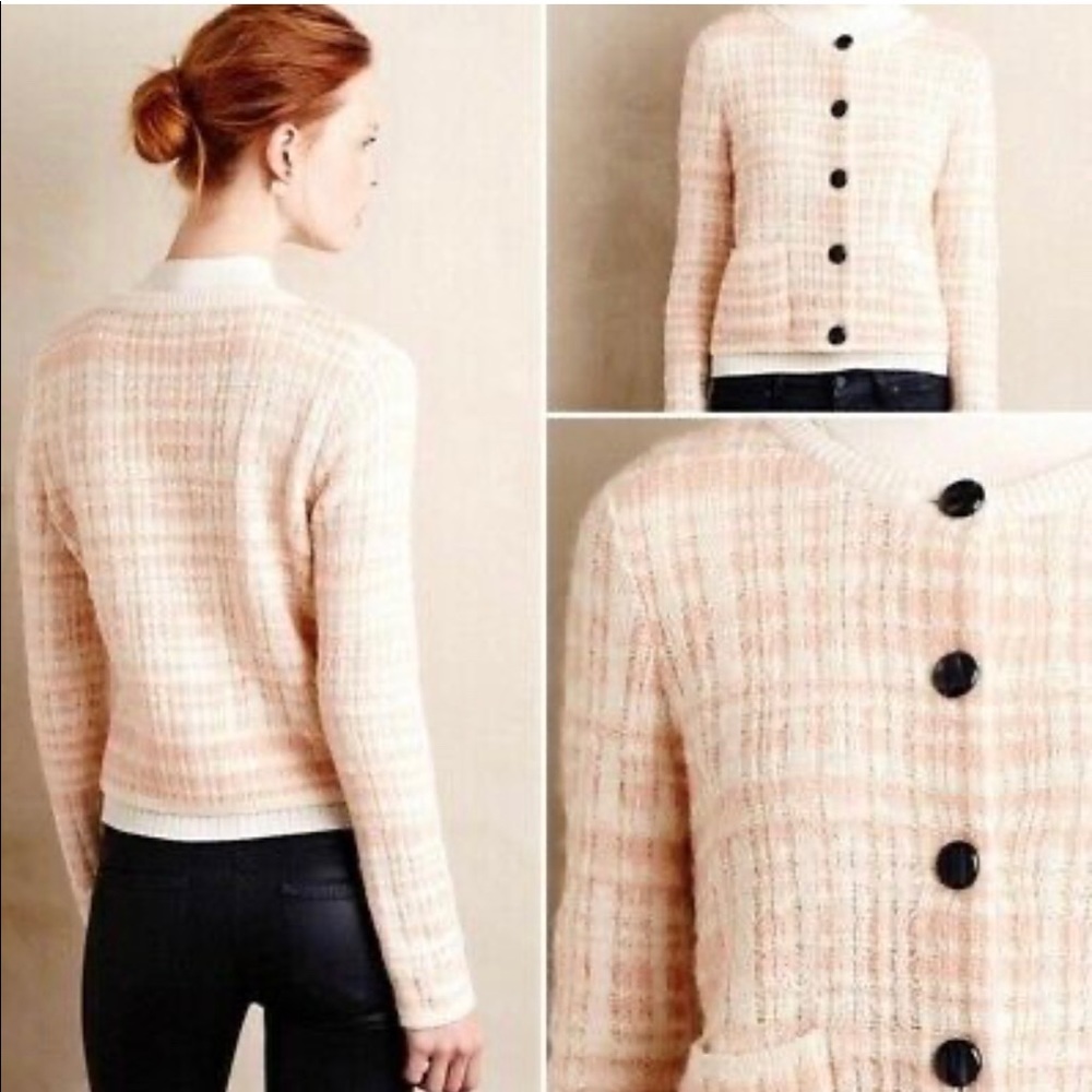 Anthropologie Pale Pink/Cream Knit Cardigan